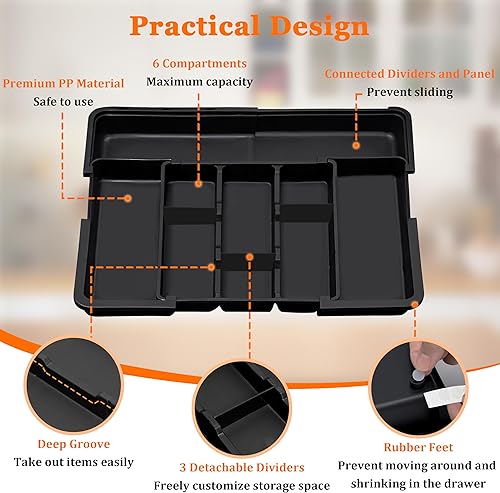 Miniatura 8 de Organizador grande para cajones de utensilios, organizador de cubiertos expandible para cajón de cocina, soporte ajustable para utensilios de