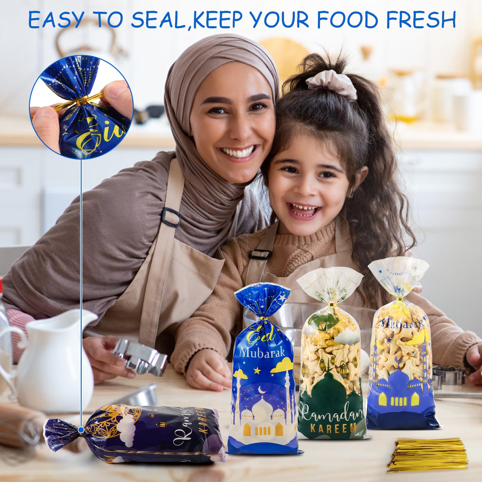 100pcs Sachet Bonbon Eid Mubarak, Sacs Cadeaux De Fête