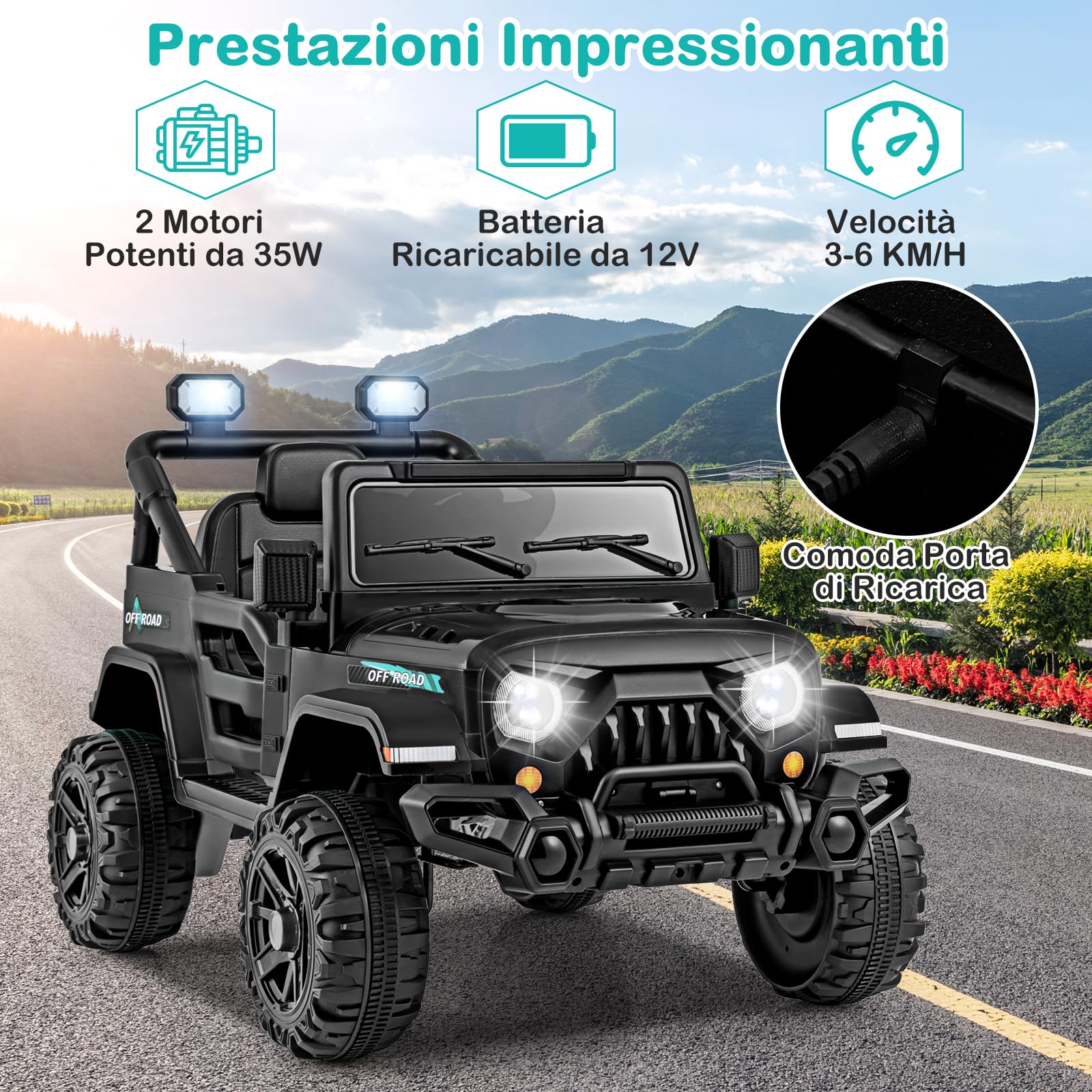RELAX4LIFE Macchina Elettrica 12V, con Telecomando, con 3 Velocità, Clacson, Veicolo Elettrico per Bambini da 3 a 8 Anni (NERO)