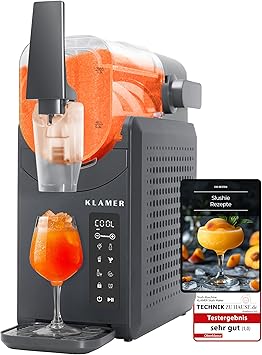 KLAMER Slush Machine with 5 Preset Programmes: Slushie, Cocktail, Milkshake, Frappé, Wine, Automatic Cleaning, 2L Capacity, Turbo Freeze, No Ice Required