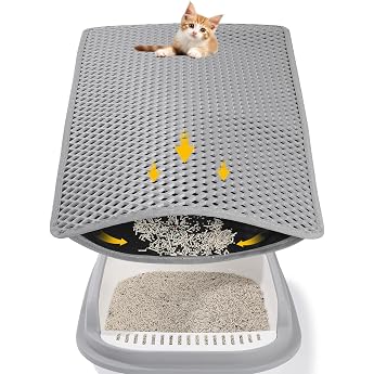 Cat Litter Tray Mat 61 x 38 cm Cat Litter Collection Mat Cat Litter Mat Cat Rug Double Layer Non-Slip Odour-Free Cat Mat for Toilet Grey