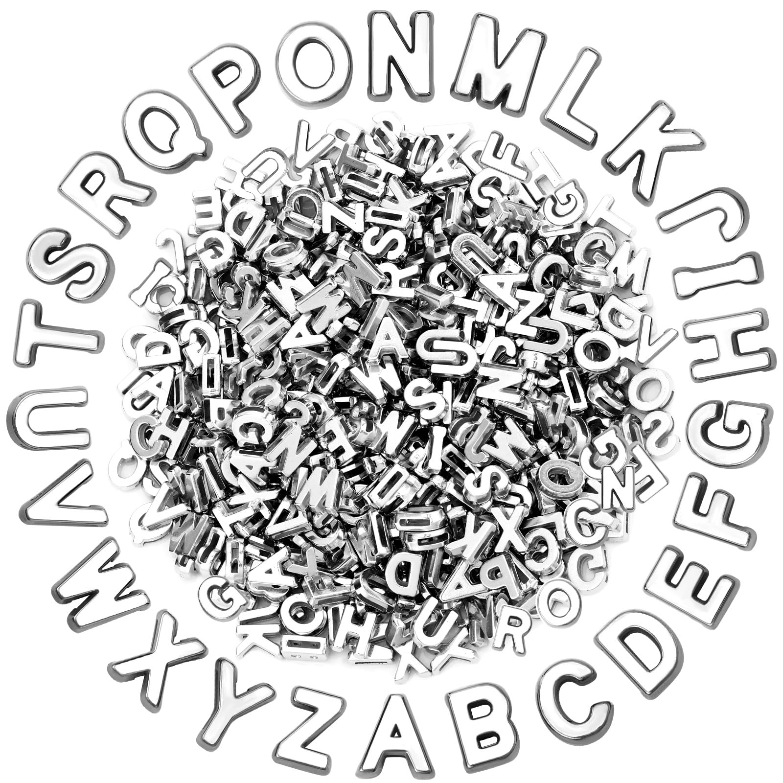 Augshy 700Pcs Large Letter Beads Silver Plastic A-Z Mixed Alphabet Shape Beads for Jewelry Making Bracelets Necklaces Key Chains Shoelaces Crafts Party Decor(9x12mm) — image 1
