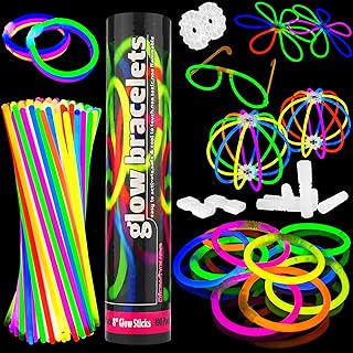 The Glowhouse UK Premium Glow Sticks for Kids Adults Bulk 205 Pcs Party Pack inc Glow Glasses kit and Connectors for Bracelets and Necklaces. Mixed Bright Long Lasting Glowsticks UK