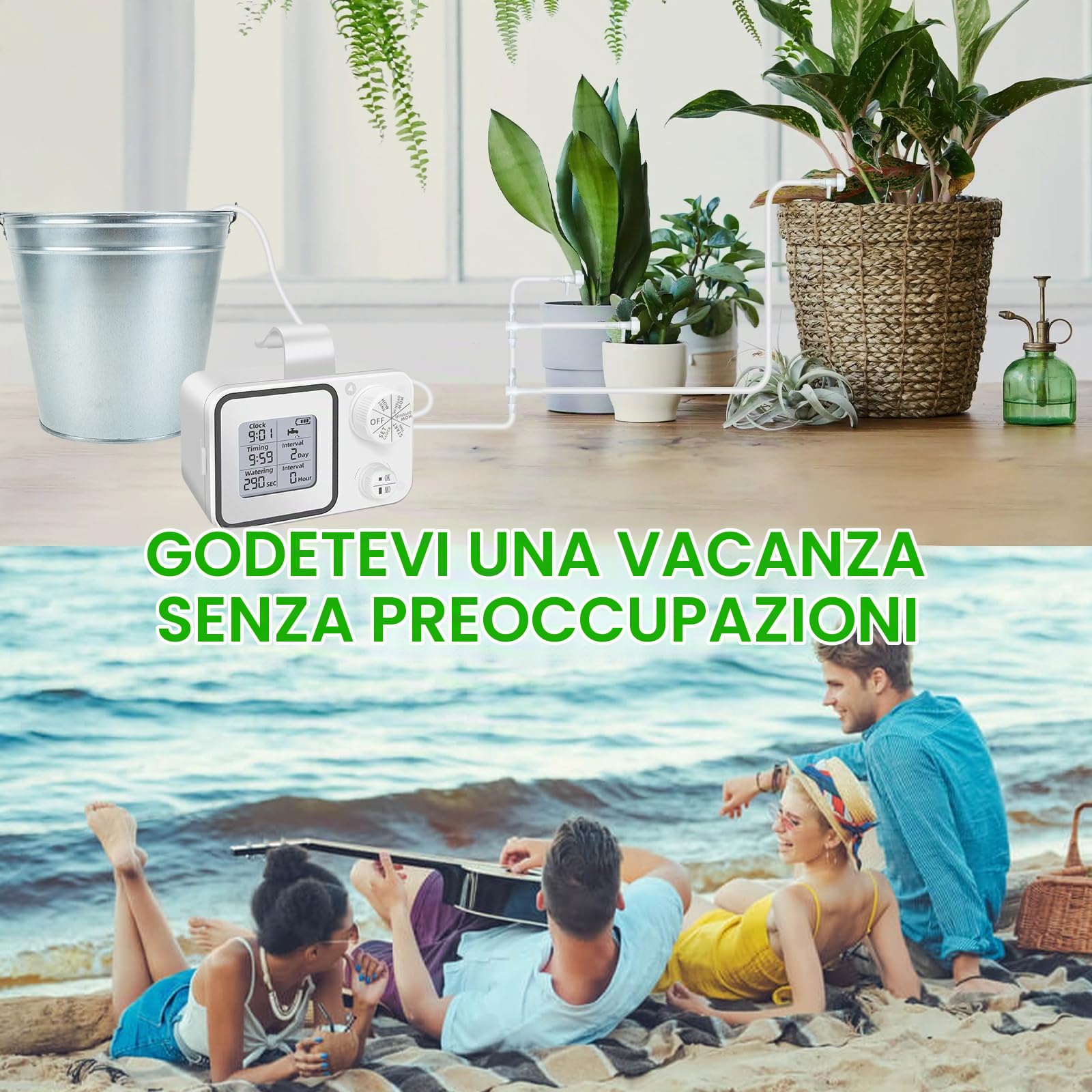 Sistema Irrigazione Automatica per Vasi Kit Irrigazione a Goccia Innaffiare Piante Vacanza per 15 Piante in Vaso da Interno, Balcone