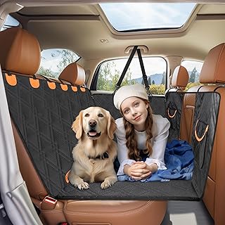 Back Seat Extender for Dogs,Dog Seat Cover for Back Seat,Pet Seat Cover with Mesh Window,Back Seat Covers for Car Travel Camping Air Mattress Dog Hammock for Car Truck SUV (Black) 