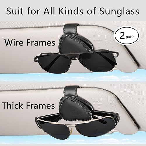 Miniatura 2 de Paquete de 2 soportes para lentes de sol para visera, clips de cuero genuino para visera de automóvil - Clip de soporte para lentes de sol para