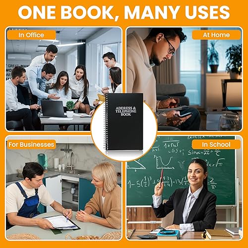 Miniatura 6 de Iconikal Libreta telefónica de direcciones, 8 x 5 pulgadas, negro, encuadernada en espiral, 384 contactos, organizador para organizar nombres,