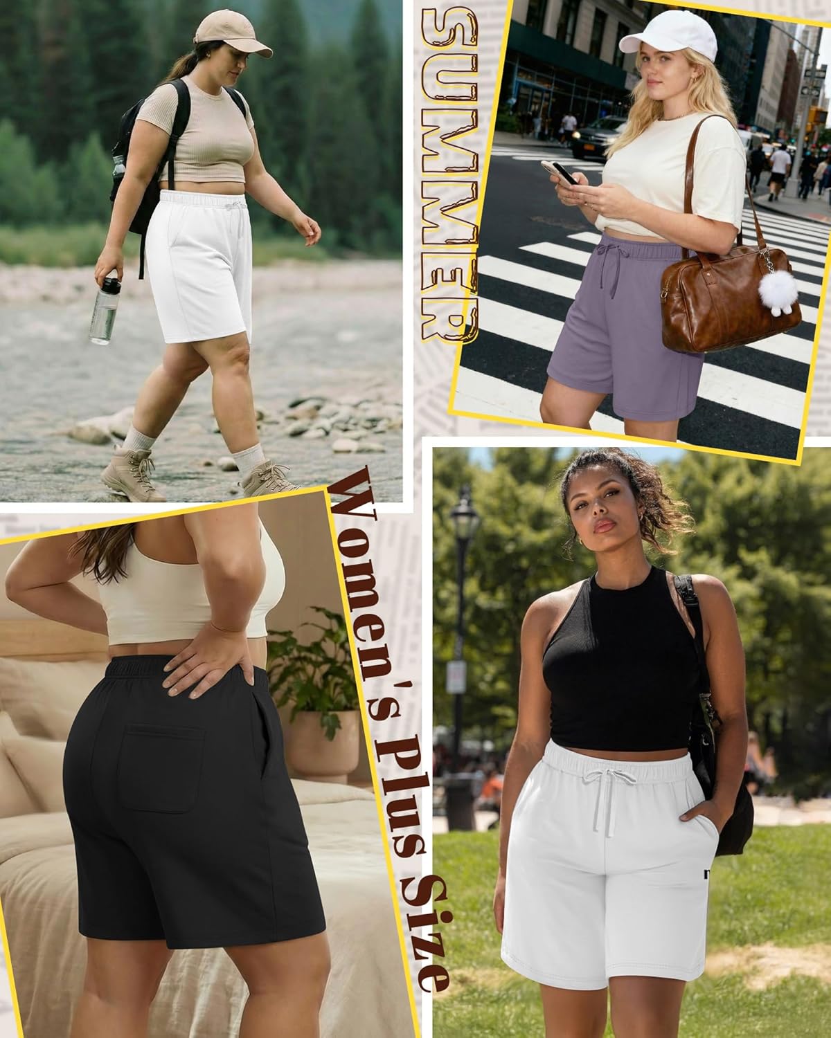 Neer 3 Pack Plus Size Women's Bermuda Shorts Cotton Drawstring High Waisted Casual Athletic Sweatpants Shorts with Pockets - Image 2