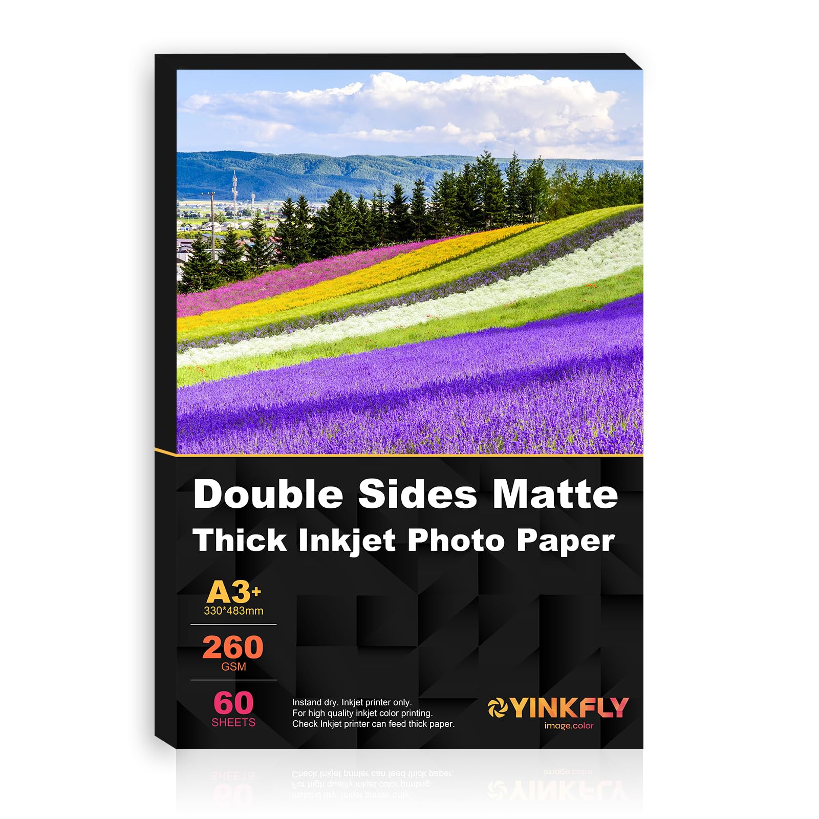 Yinkfly A3+ 260gsm Double Sided Matte Photo Paper Inkjet 60sheets Thick Cardstock for Ink Jet Printers, Premium Matte Finish for Professional Printing, Cards, Poster.