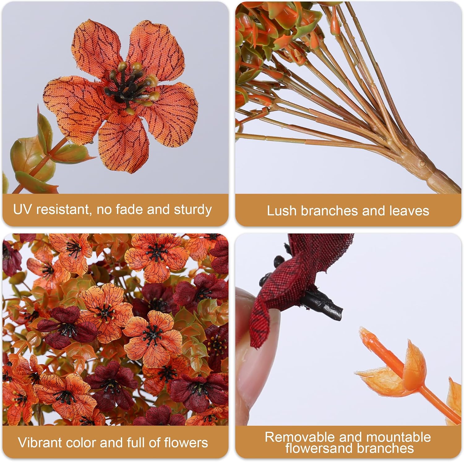 HyeFlora Artificial Autumn Flowers for Outdoors Fall Light Orange & Brown Daisy, Fake Hanging Decoration, 2Pcs Outside Decor, Realistic Plants, Silk Flower for Porch Patio Balcony Planter Yard