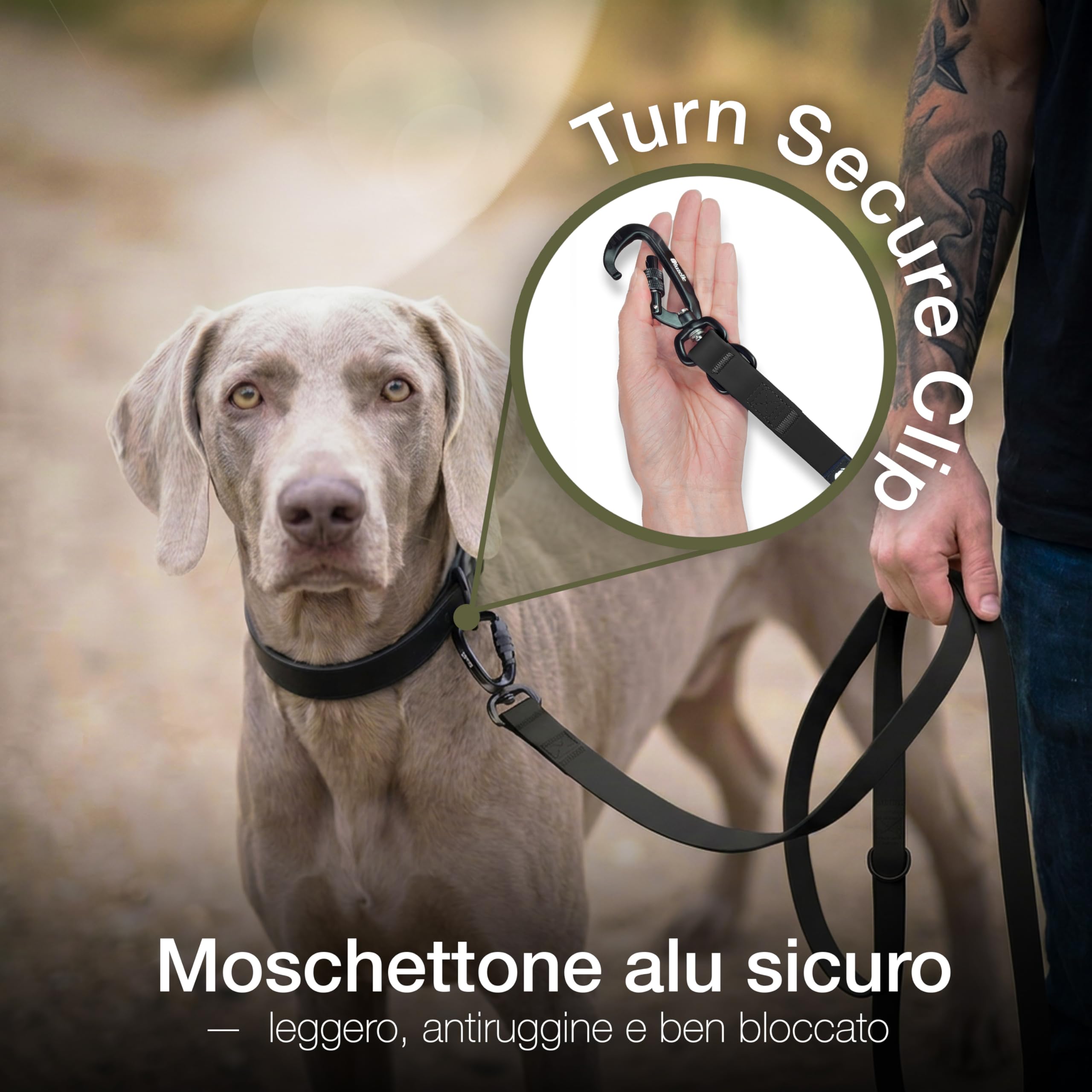 Guinzaglio Cane Impermeabile Forte 3m per Cani Piccoli e Grandi (10-100kg) – Tracolla Regolabile – WEATHERGUARD – 2x Moschettoni di Sicurezza – Marchio Tedesco, Colore:Nero