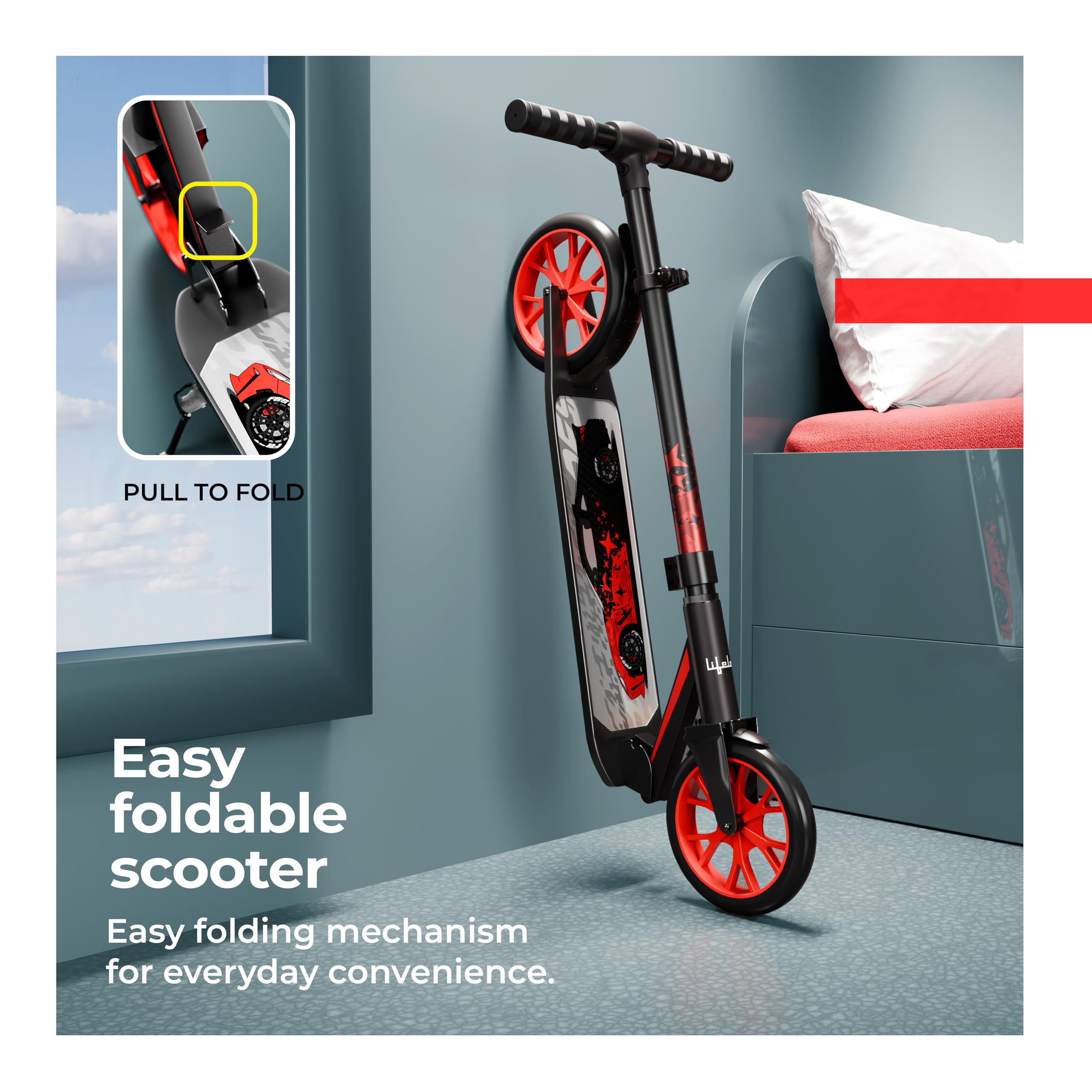 Lifelong Kick Scooter | Scooter for Kids 6-12 Boys & Girls | Foldable Adjustable Height Kick Scooter | 100 Kg Capacity | Big Wheels | Rear Brake | Outdoor Ride Gift for Kids (Black & Red) 1