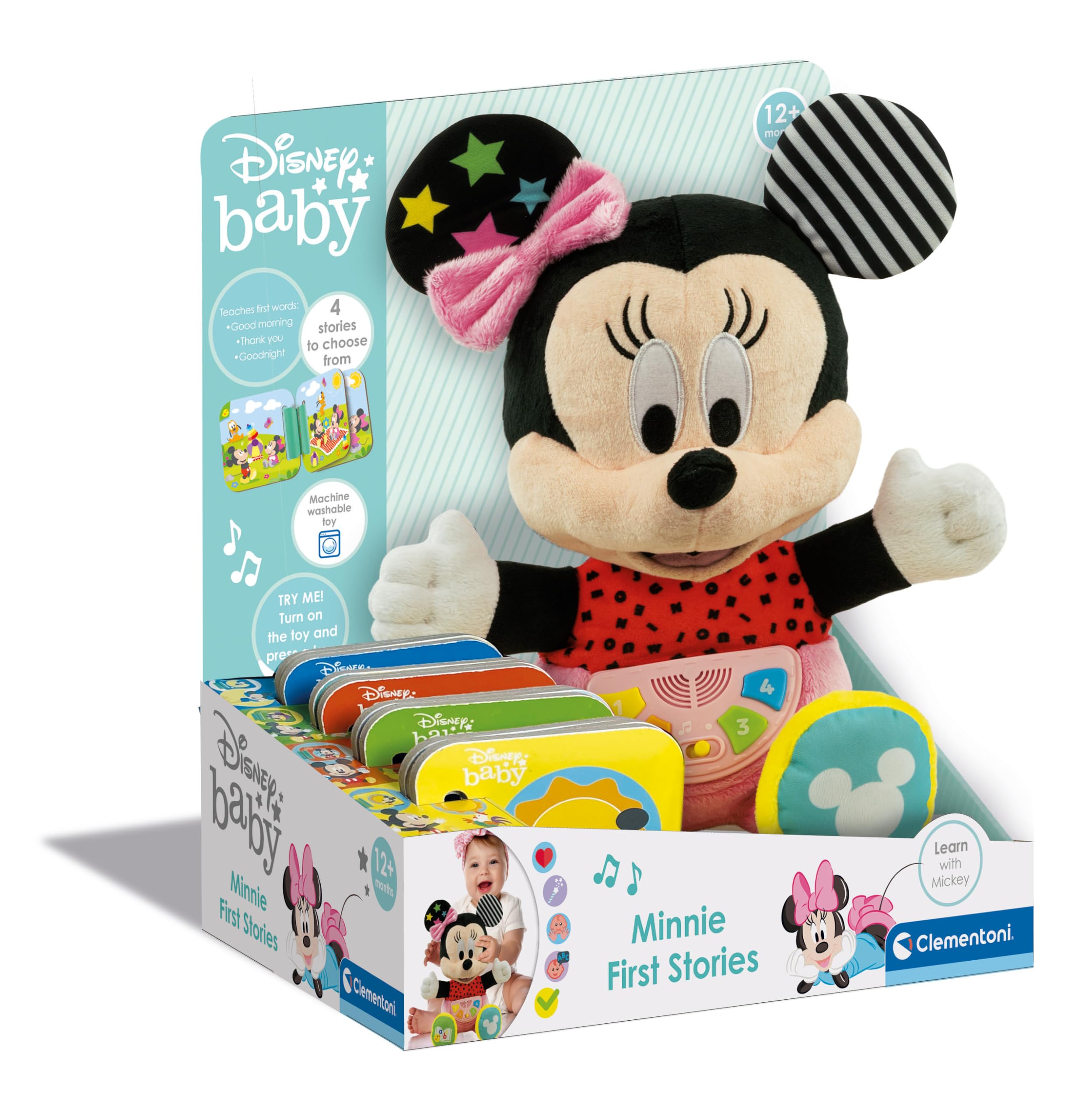 Clementoni Baby Cuentacuentos Mouse Peluche Interactivo con Voz de Minnie, Multicolor, Mediano (61370),Exclusivo en Amazon