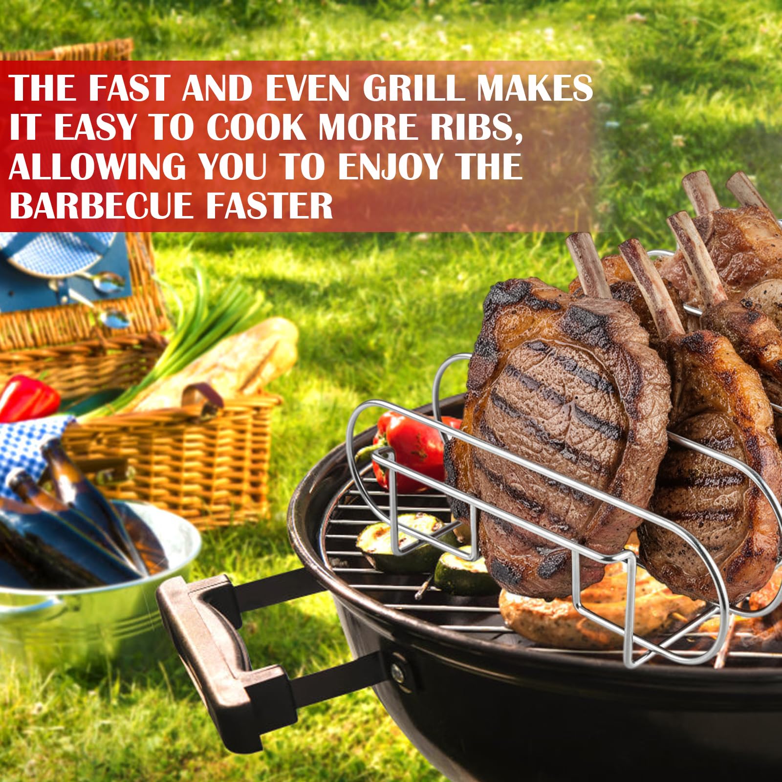 mocisa Rib-Rack | Supporto a coste con manici, strumento professionale per grigliare a coste | in acciaio inox | per alimenti | prodotto in Baviera | per snack succosi e deliziosi