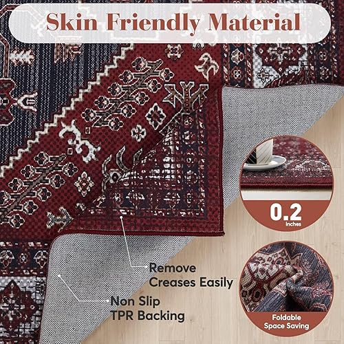 Miniatura 3 de nusoarug Alfombra bohemia de 5 x 7 pies, lavable a máquina, suave, antideslizante, de 5 x 7 pies, con respaldo de goma para dormitorio, cocina, sala