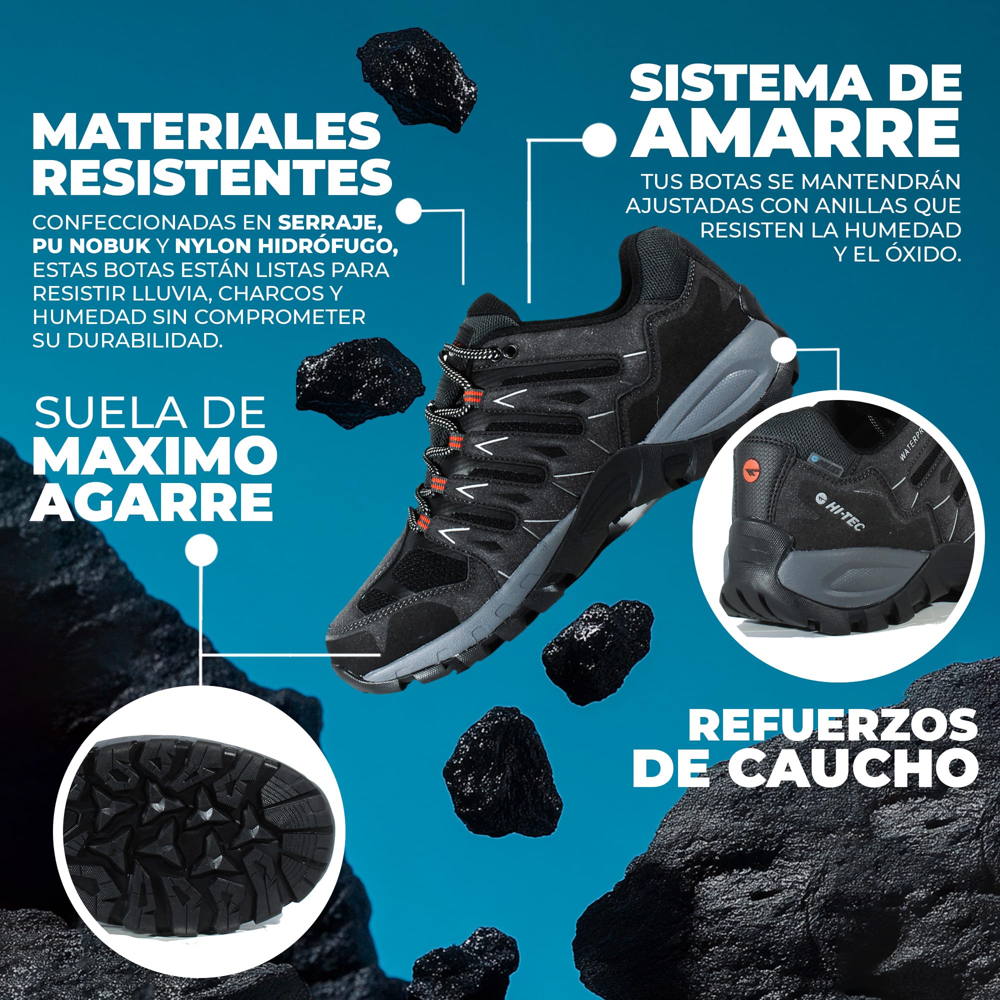 HI-TEC Muflon Low, Zapatillas de Trekking Hombre,Calzado Senderismo Hombre Impermeable, Calzado montaña Hombre