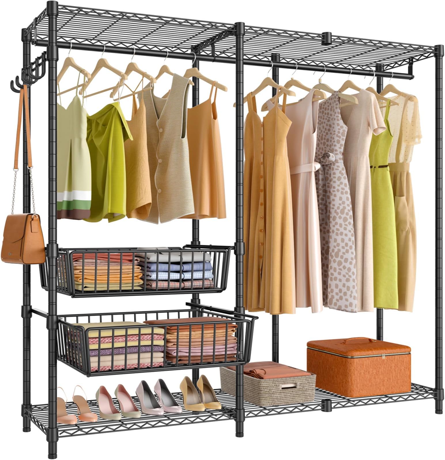VIPEK V9 Protable Closet Rack for Hanging Clothes, Freestanding Clothes Rack Heavy Duty Metal Clothing Rack Closet System with Slide Baskets, Max 700 LBS, Black