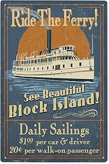 6x9 Inch Wood Sign, Ready to Hang Wall Decor, Block Island, Rhode Island, Ferry Ride Vintage Sign