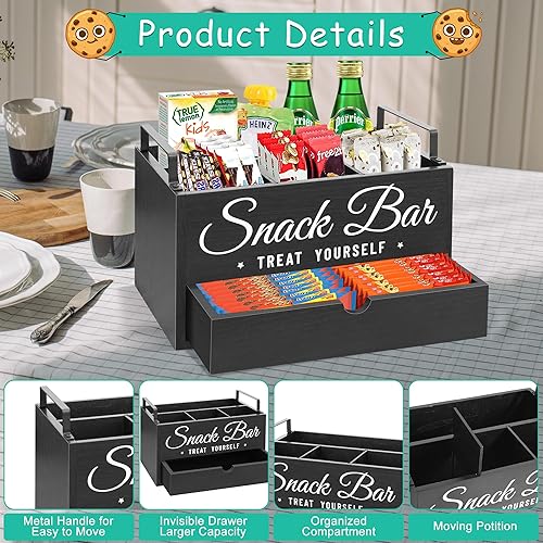 Miniatura 6 de Organizador de aperitivos para encimera, cubos de almacenamiento de despensa de madera con asas, organizador de aperitivos para despensa, cocina,