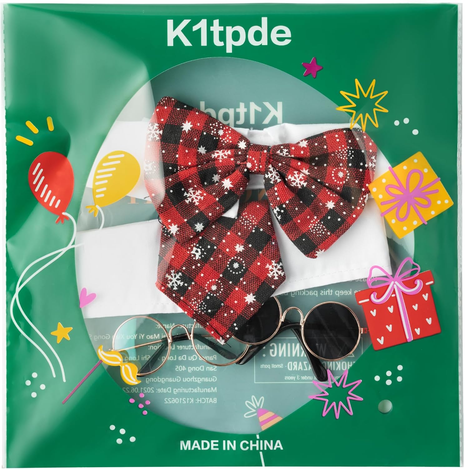 K1tpde Dog Necktie with Sunglasses - 4PCS Dog Neck Ties and Bow Mix Adjustable Neckties for Medium Large Dog Bulk Pet Bow Ties Collar for Dogs Daily Wearing Holiday Birthday Wedding Costumes(Medium)