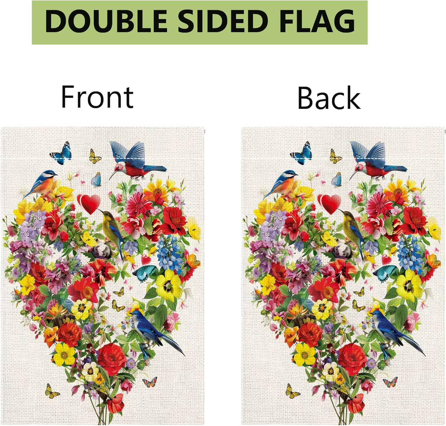 Spring Summer Birds Flowers Butterflies Garden Flag for Outside Colorful Floral Love Hearts Outdoor Yard Flag 12x18 Inch Double Sided - Image 7