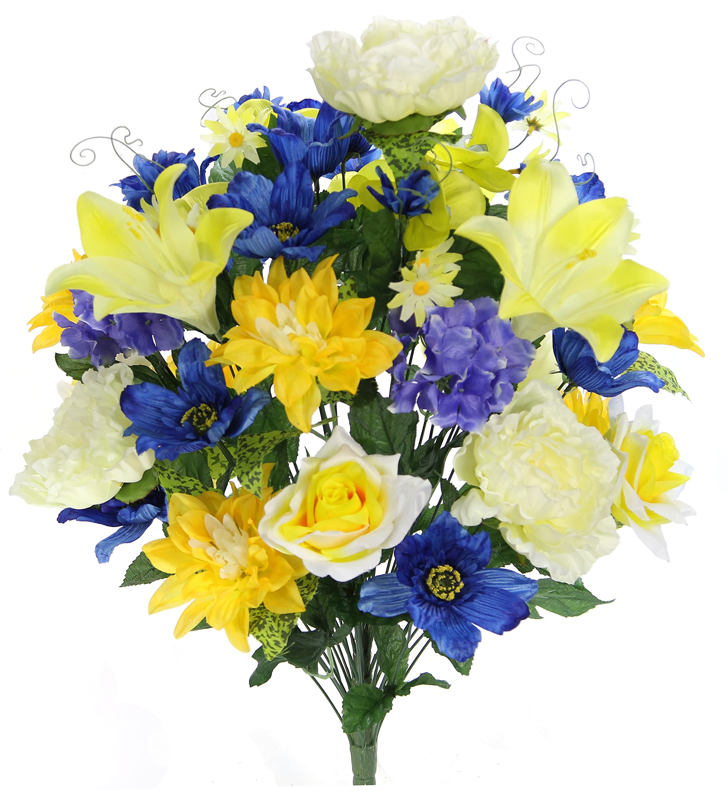 Admired By NatureGPB7315-YW/BL/CM Artificial Full Blooming Flowers, Yellow/Blue/Cream