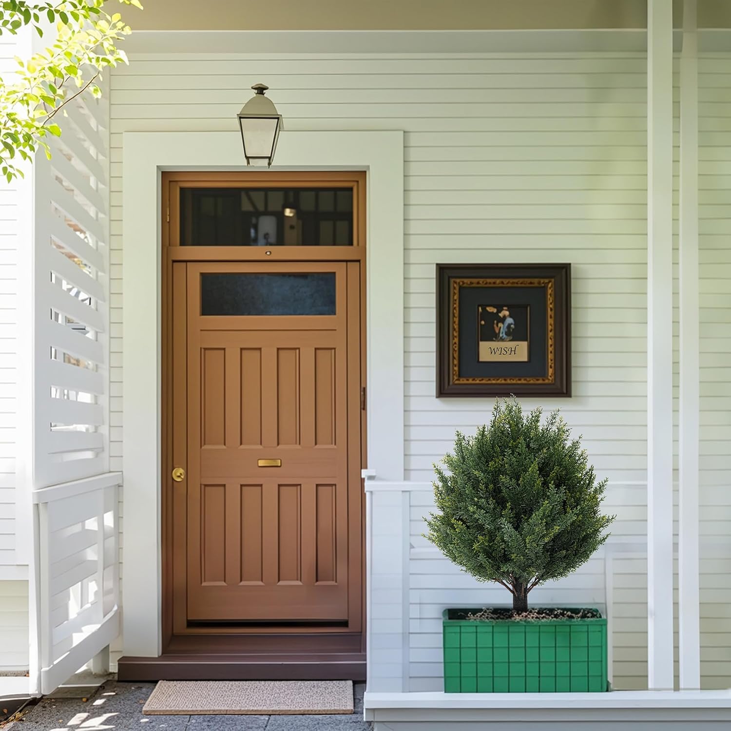 24" Artificial Cypress Topiary Tree with Ground Spike, Fake Shrubs UV Resistant Artificial Cedar Bushes, Set of 2 Faux Plants for Indoor Outdoor Front Porch Garden - Image 4