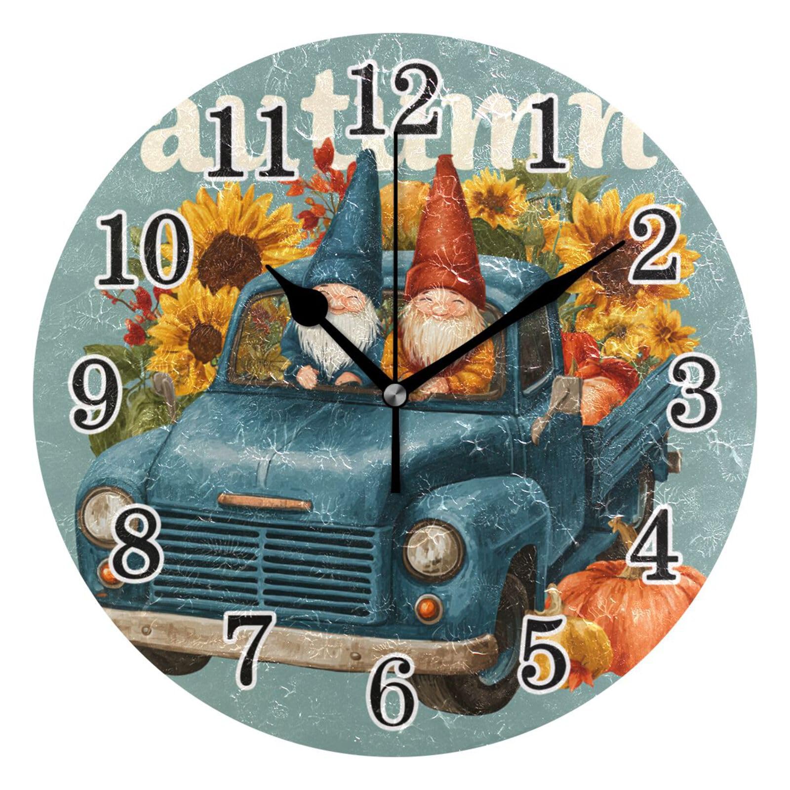Horloge murale moderne plastique turquoise 25cm gnomes camion automne