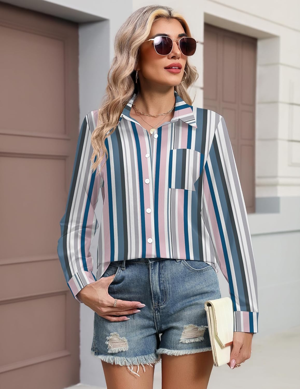 HOTOUCH Button Down Shirts for Women Long Sleeve Blouse Dressy Casual Business Work Tops with Pocket - Image 4