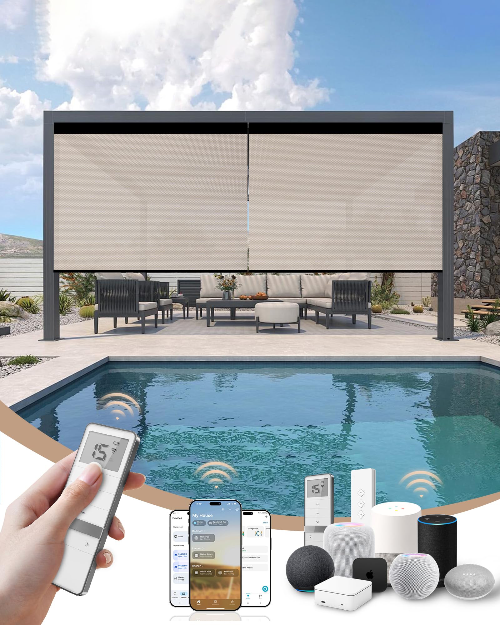 Kincmo Motorized Outdoor Shades, Outdoor Motorized Blinds for Patio Porch