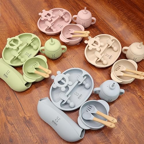 Miniatura 6 de Baby Bliss Corner Juego de 10 unidades de silicona para alimentación de bebés, destete LED para niños pequeños, con plato dividido de succión y