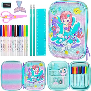 مجموعة ادوات مكتبية بتصميم حورية البحر للاطفال، حافظة اقلام رصاص لطيفة ثلاثية الابعاد بسعة كبيرة من مادة ايفا مع سحاب، شنطة تخزين للمكتب والمدرسة (حورية البحر)