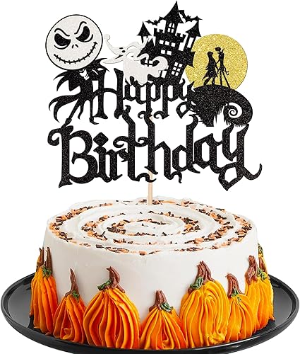 1 pieza de decoración de pastel de Halloween con purpurina de Jack y Sally Castle Ghost Halloween Cake Pick para temática de Pesadilla antes de