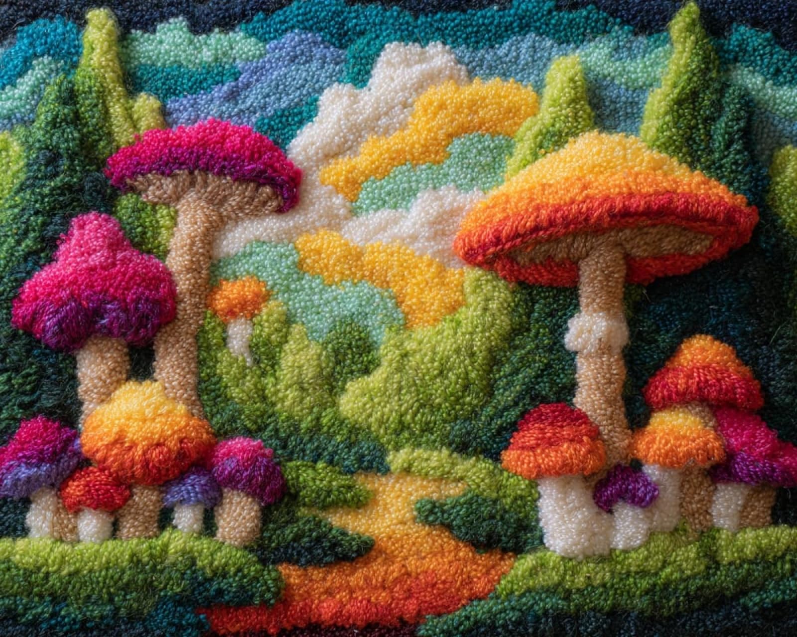 Wallphantom Latch Hook Rug Kits for Adults,Amazing Mushrooms,DIY Crochet Yarn Carpet Embroidery Rug Kit,Latch Hook 3D Craft for Home Decor Festival Gift,52x38cm