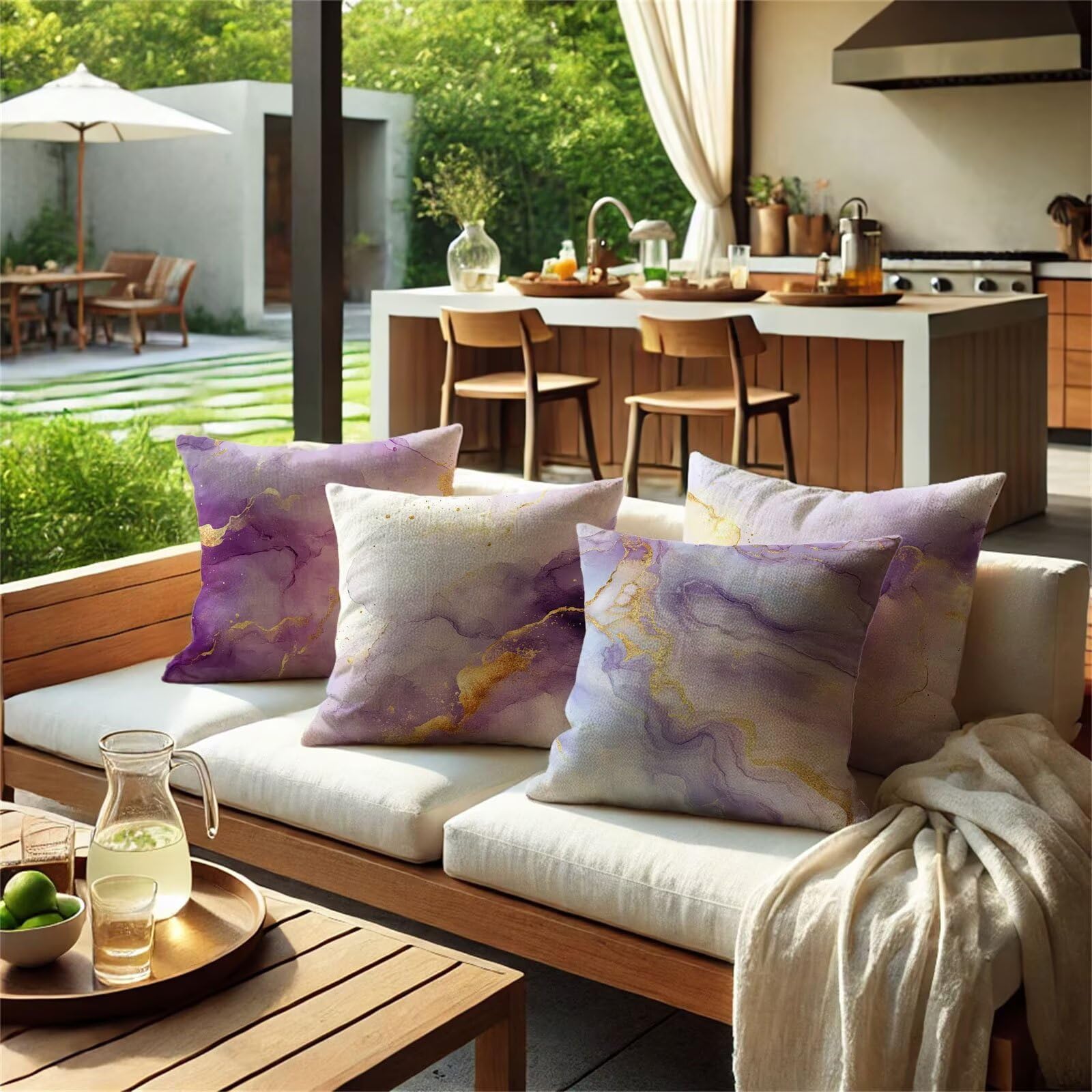 Viola Cuscini per Divano Esterno Giardino Astratto Cuscini 55x55cm Grandi Copricuscini per Divani Impermeabili Linoi Cushion Covers per Interno/Esterno Balcone Patio Estate Decor Regalo,Set di 4 BZ-45