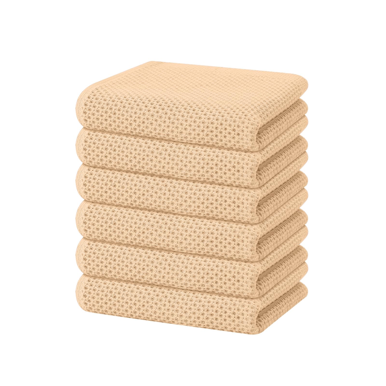 Homaxy 100% Cotton Waffle Weave Kitchen Dish Towels 6-Pack, Apricot