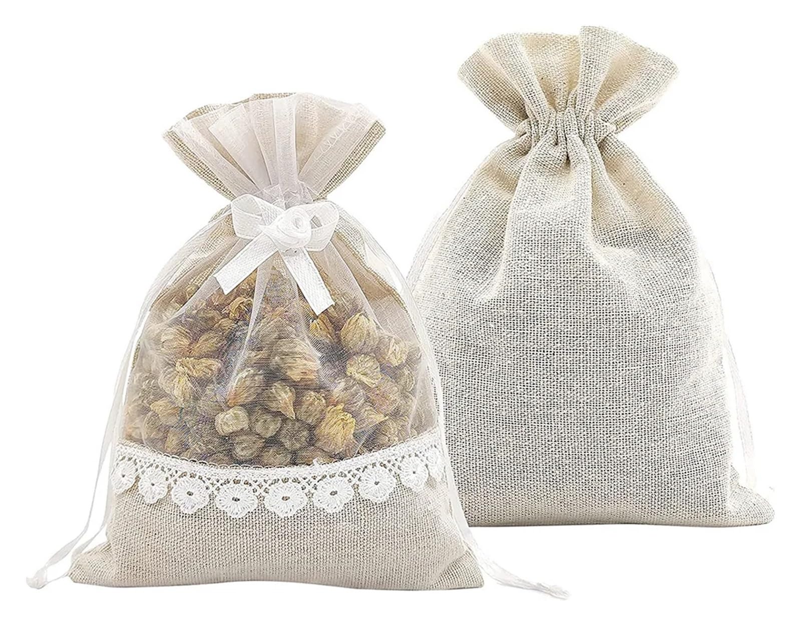 Sacs en toile de Jute à cordon décorés avec nœud en dentelle, sacs cadeaux en Organza de Jute for fête et mariage, 5 pièces, 10 pièces, 20 pièces(20pcs,10x15cm)
