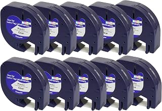 Prestige Cartridge 10 x Compatible Plastic Tapes 12267 S0721530 S0721550 Black on Transparent (12mm x 4m) Replacement for Dymo LetraTag LT110T, LT100H, LT100T, QX50, XR Label Makers