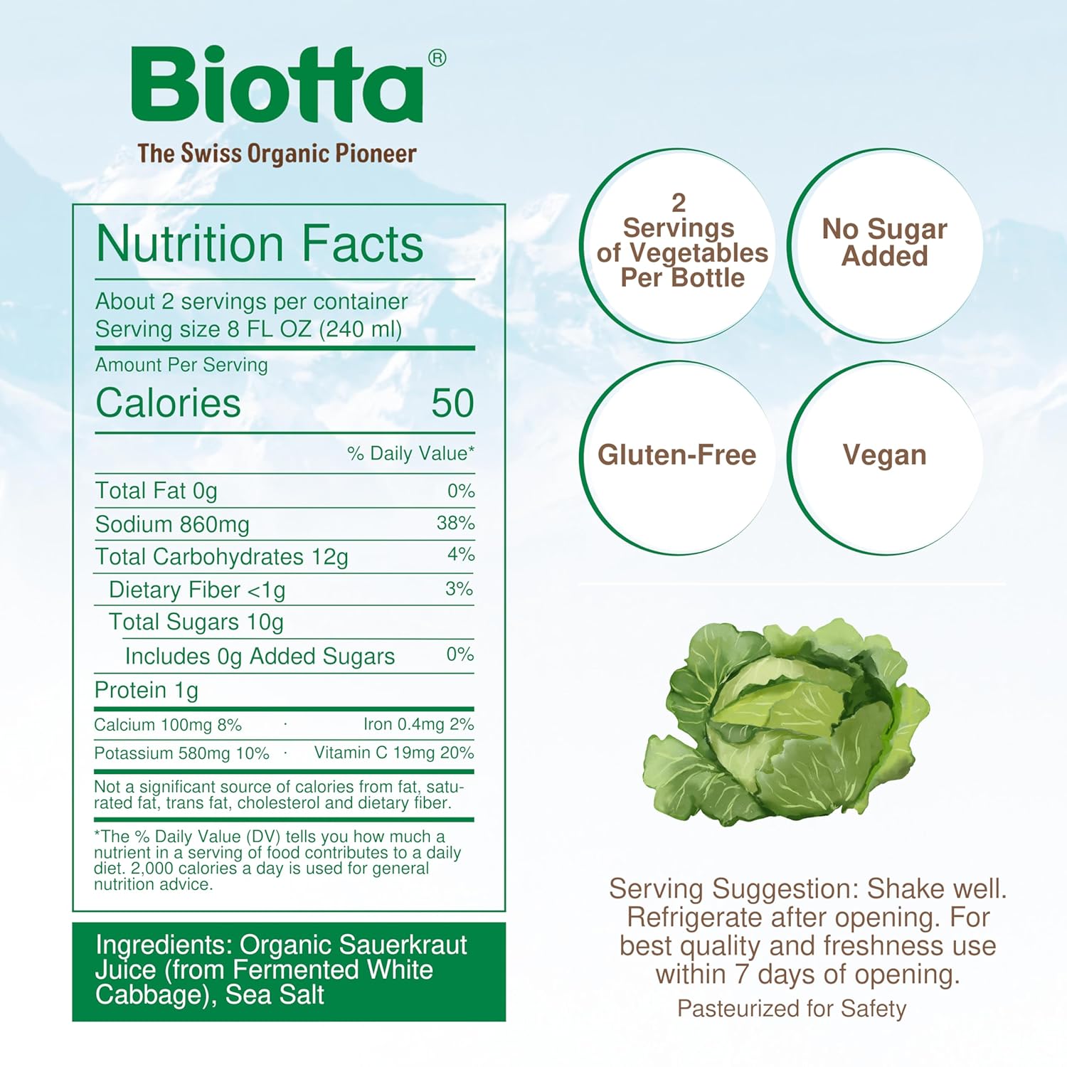 Biotta Organic Sauerkraut Juice - 100% Vegetable Juice for Energy, Immunity & Wellness - Excellent Source of Nutrients - All Natural, Non-GMO, Gluten-Free (16.9 Fl Oz, Pack of 6) - Image 2