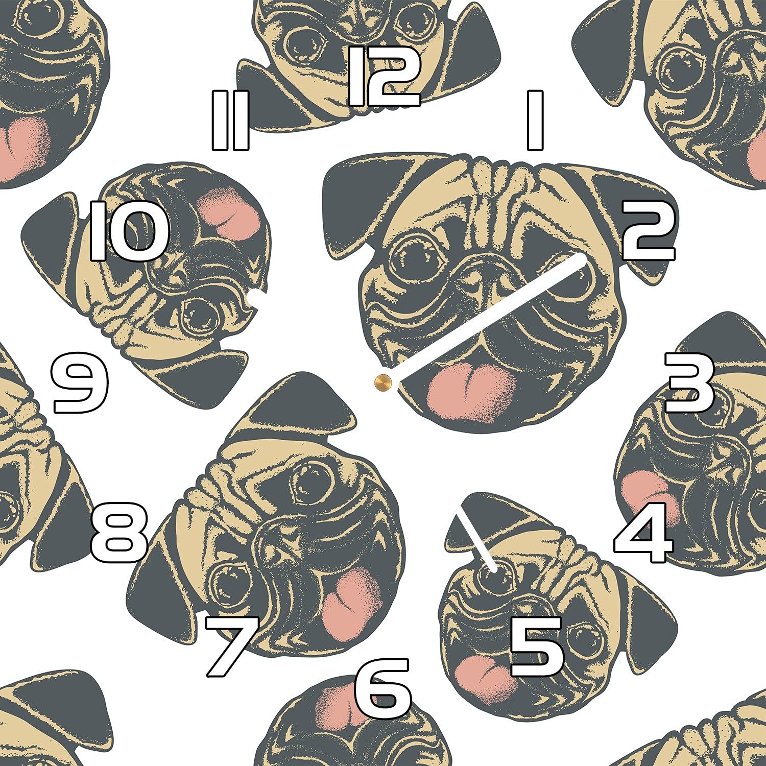 Horloge en Verre 30x30 cm Carlins Chiens Murale Salon Impression