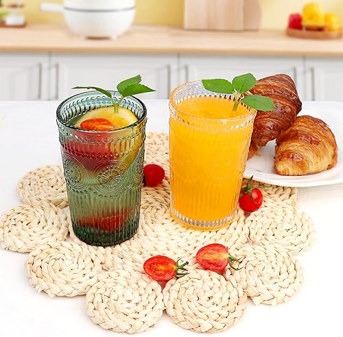 Miniatura 6 de Juego de 6 vasos de bebida vintage, vasos altos Atroviens de 12 onzas, vasos de cristalería acanalados en relieve para cóctel, agua, jugo, café,