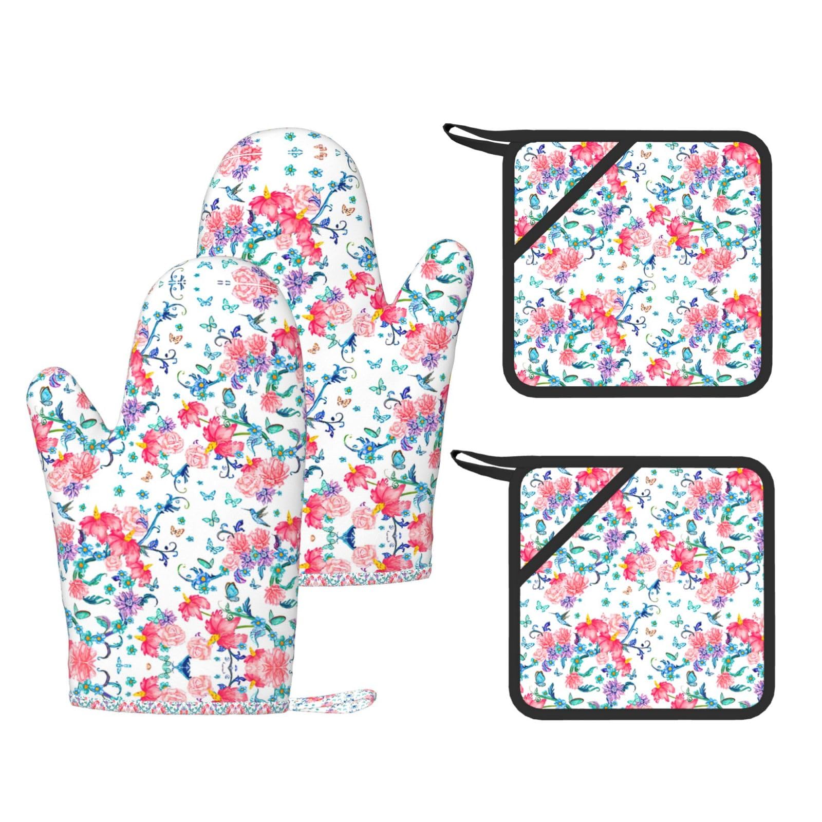 Gants de four antidérapants et maniques motif oiseaux pour plats chauds