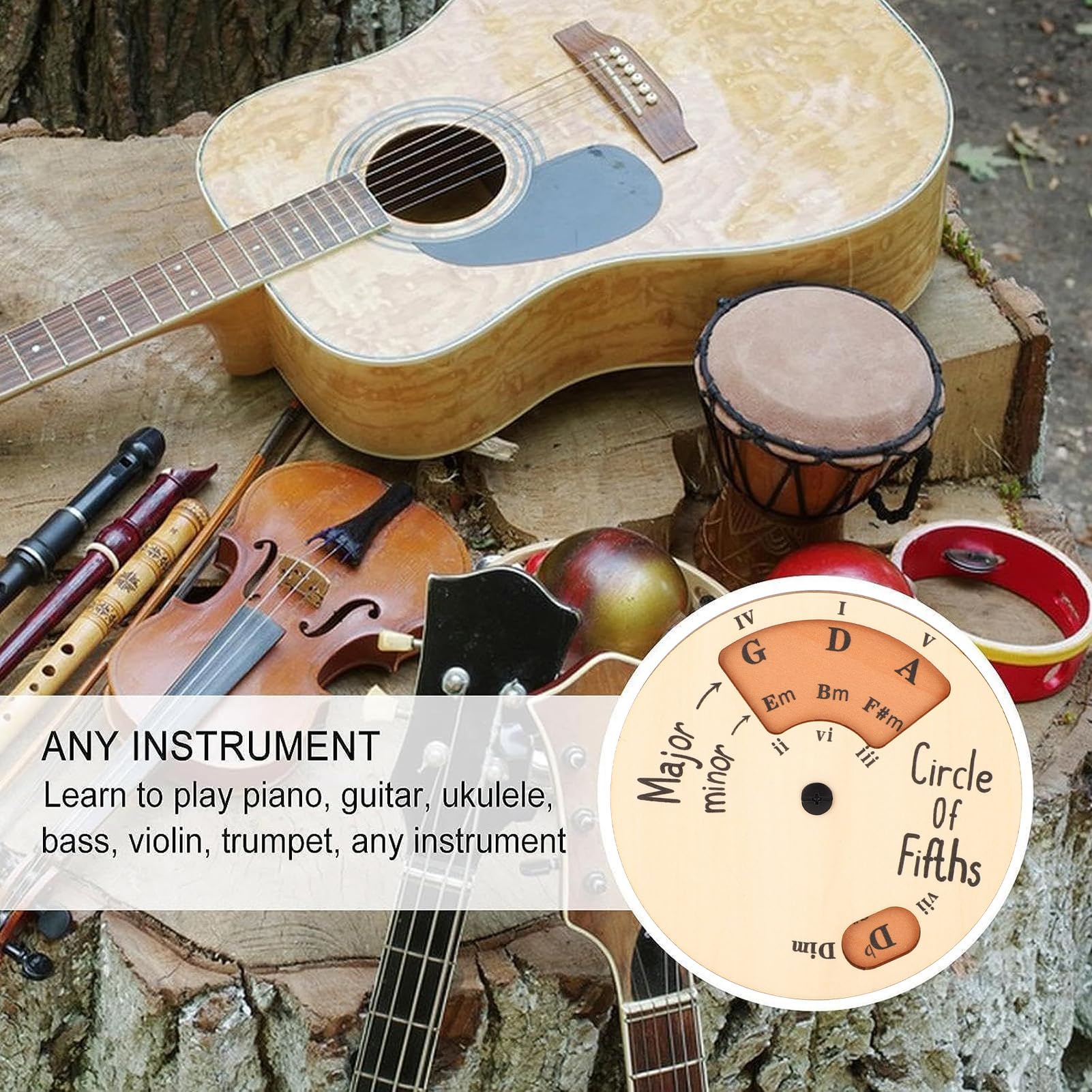 Focket Drewniana Melodia Narzędzie, Circle of Fifths Wheel do Nauki Muzyki Trening Treningowy z Regulowanym Obrotowym Projektem na gitarę fortepianową Ukulele Bass