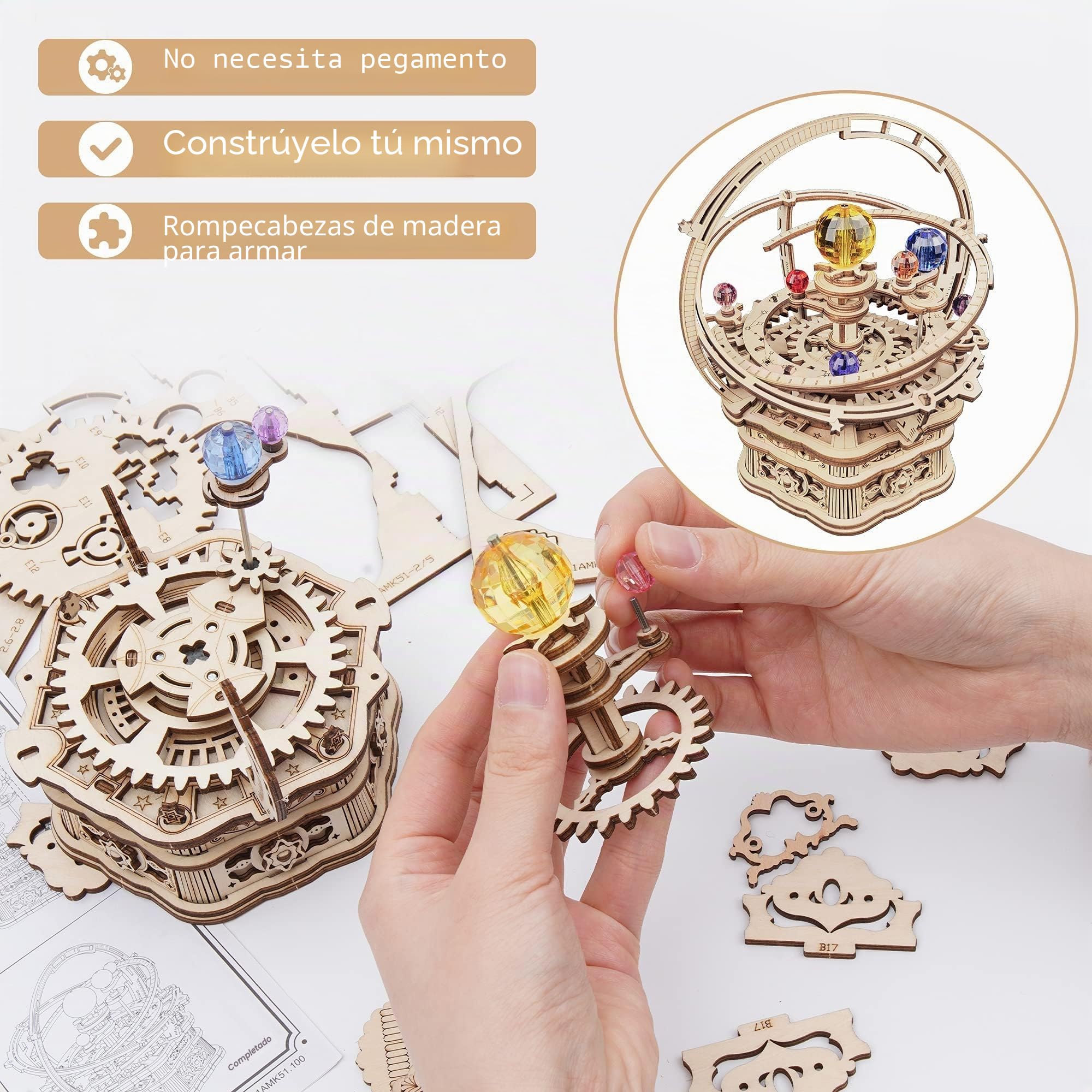 Robotime Puzzle 3D Madera Maquetas Caja De Música Mecánica De Astronomía Laser Cut Puzzle Construcciones, Regalo para Jóvenes y Adultos