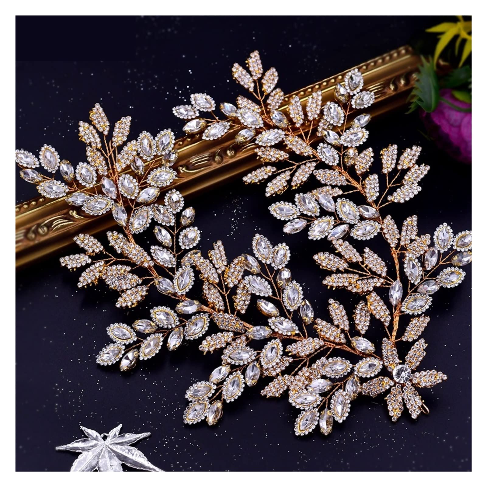 Luxury Crystal Bridal Headsel Floral Wedding Hair Vine Clip Party Party Jewelry Brides Accesorios for el Cabello (Metal Color : HP396-G)