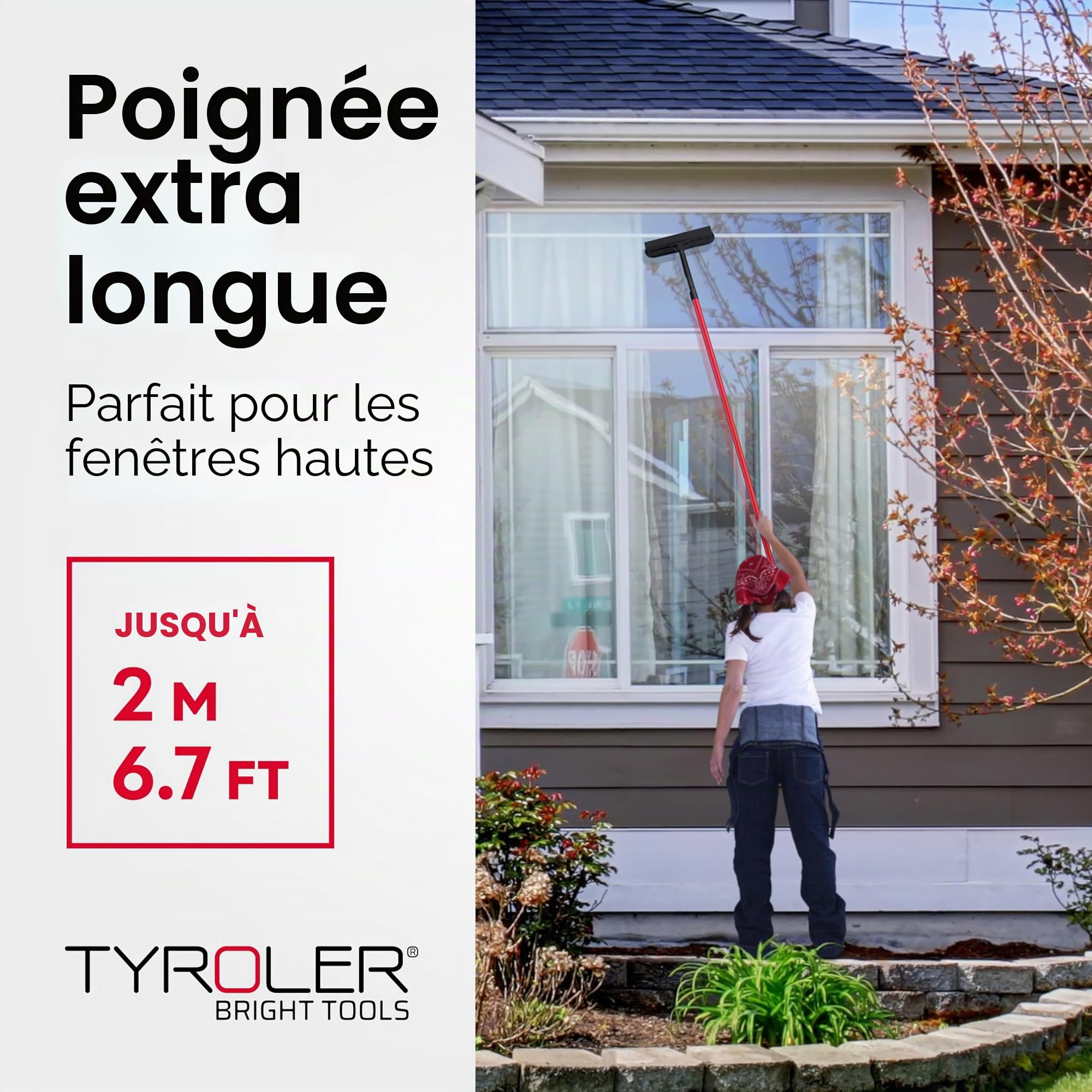Tyroler Raclette Vitre Professionnel Nettoyage Vitre | 30 à 205cm Lave Vitre Manche Télescopique Nettoyant Vitre | Kit Nettoyage Vitre 2 en 1 | Perche Télescopique Nettoyage Parfaite