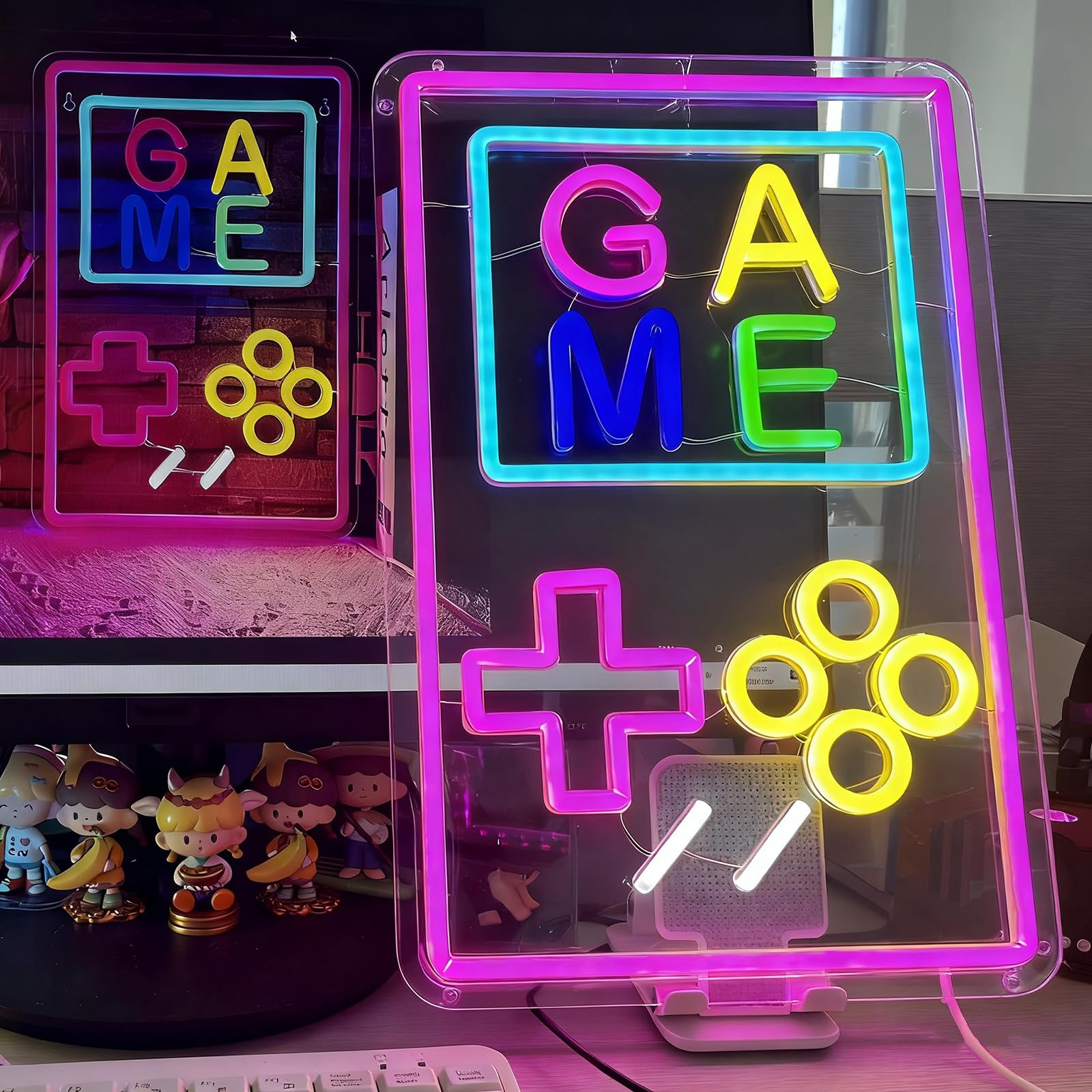 Neon Gaming LED USB lampa do sypialni i pokoju zabaw (różowa) | Modny design gamingowy, zasilanie USB 5 V, oświetlenie dekoracyjne dla nastolatków, sypialni, biura, pokoju zabaw i przyjęć.