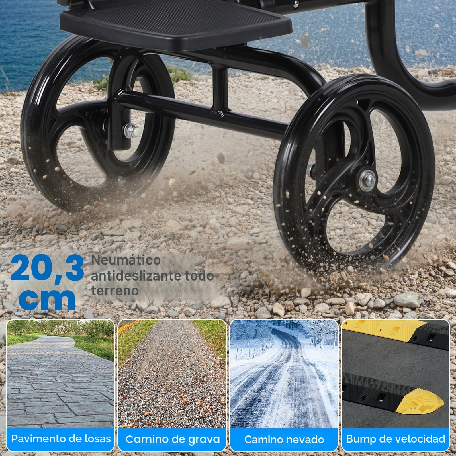 Patinete de rodilla para adultos, andador de rodilla para cirugía de pies, recuperación de lesiones de tobillo roto, acero al carbono, scooter médico, sistema de freno doble, muleta ligera