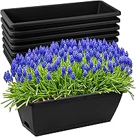 Hananojia 8-Pack 17-Inch Black Window Box Planters with Drainage Holes & Trays - Perfect for Windowsill Flowers, Herbs, Patio Garden