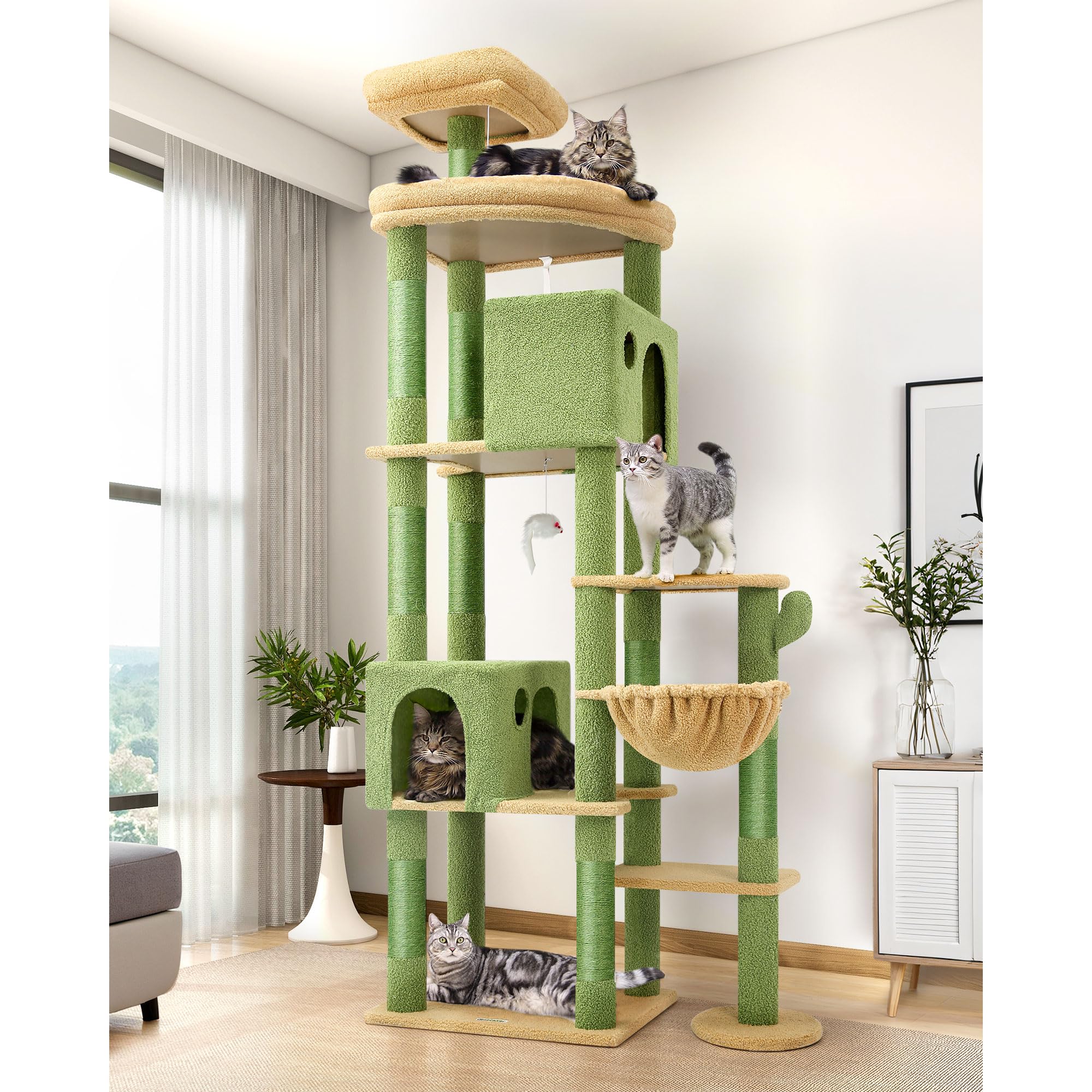 Globlazer Kratzbaum XXL für Große Katzen 213 cm Stabil katzenbaum Innen F83 | Extra großer, mehrstöckiger, Stabiler katzenbaum Über 2 Meter mit großen Liegebereich Katzenhaus für mehrere große Katzen